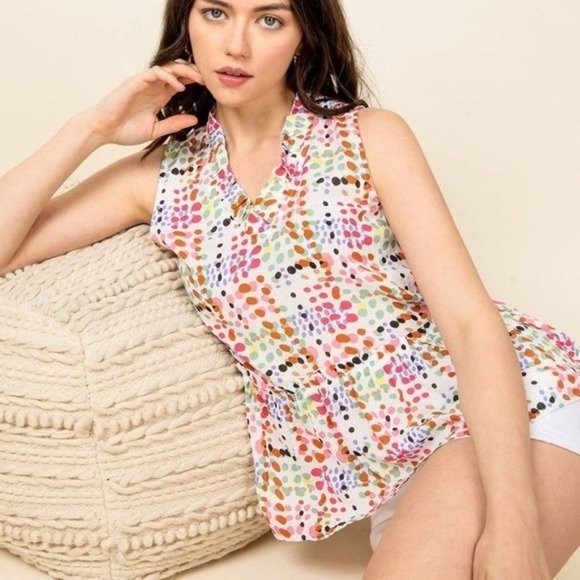 THML Colorful Dots Ruffle Waist Blouse Size Medium - Picture 1 of 7